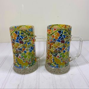 Barcelona painted tile glass mugs